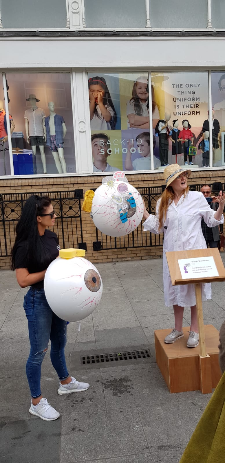 A photograph of Joan Ní Gabhann taking part in Soapbox Science